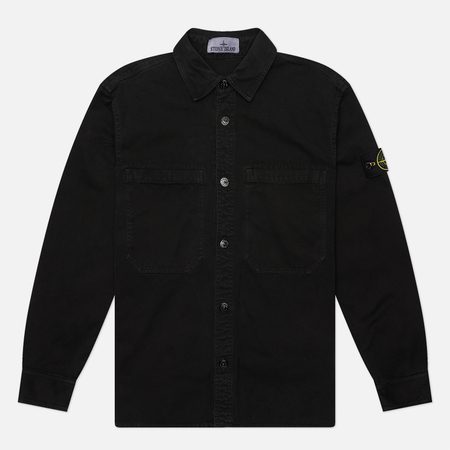 Мужская рубашка Stone Island Organic Panama Cotton Old Effect, цвет чёрный