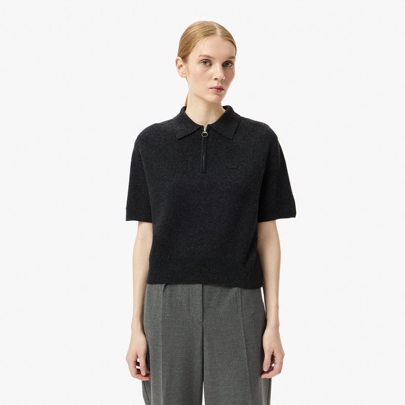 Женская кофта Lacoste с коротким рукавом и воротом на молнии классического кроя