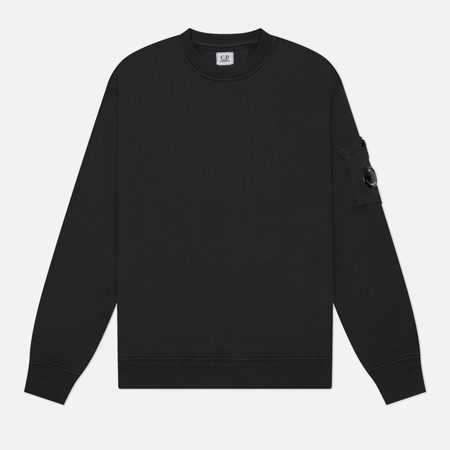 Мужская толстовка C.P. Company Cotton Diagonal Fleece Crewneck Lens, цвет чёрный
