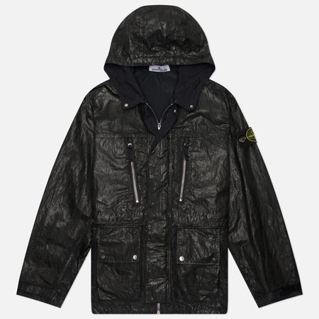 Мужская демисезонная куртка Stone Island Slick Nylon Tela-TC Hooded, цвет чёрный