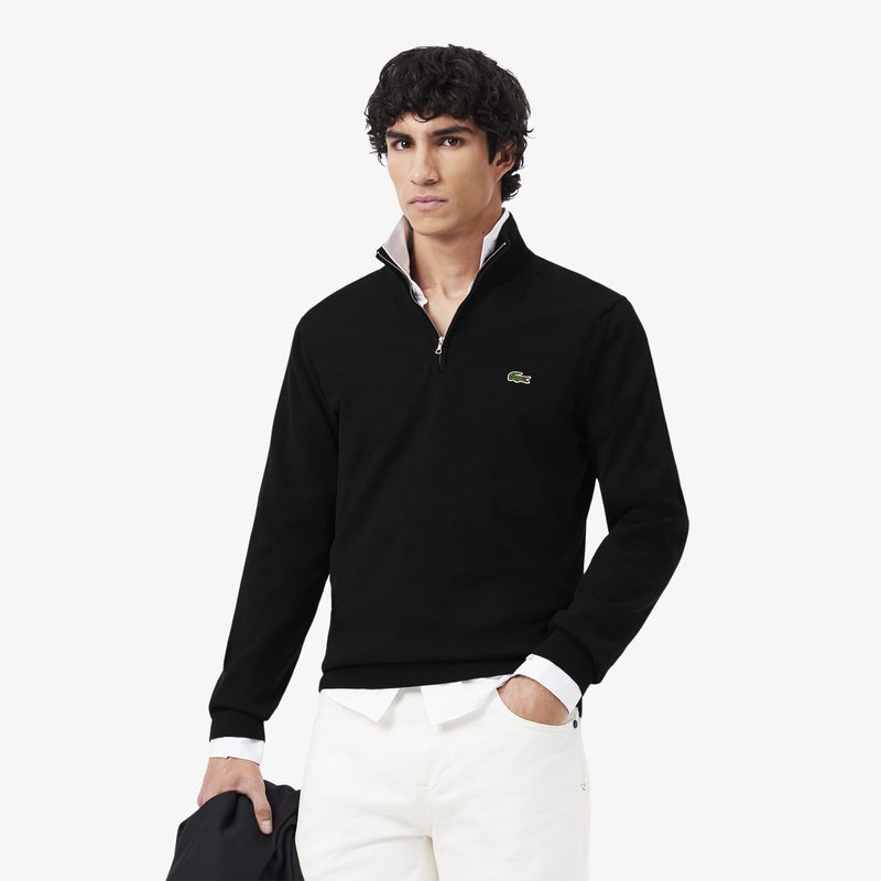 Мужской хлопковый свитер Lacoste на молнии с высоким воротом