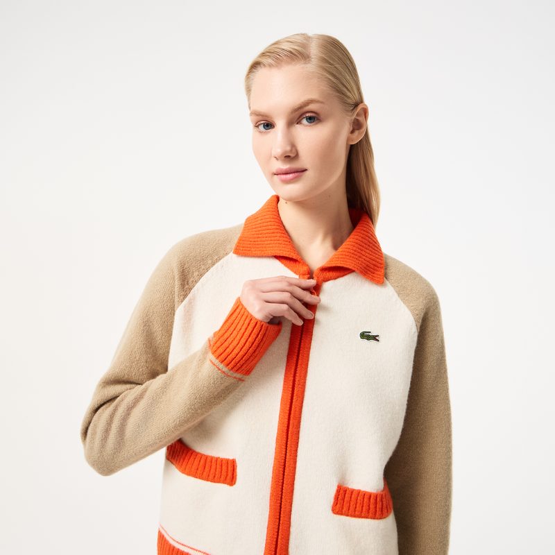 Женский шерстяной свитер Lacoste на молнии с карманами и воротником поло 3
