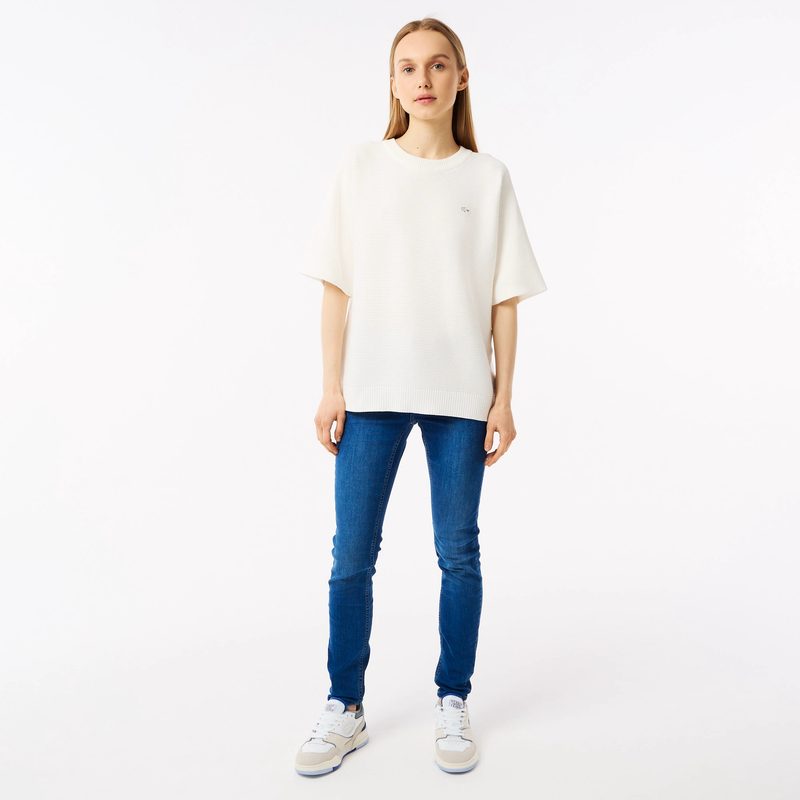 Женский вязаная футболка Lacoste оверсайз с коротким рукавом 5