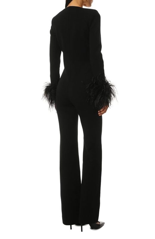 Шерстяной комбинезон с отделкой перьями Saint Laurent 4