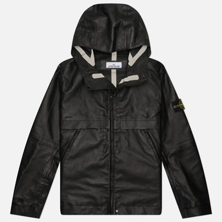 Мужская демисезонная куртка Stone Island Leather Organza Hooded, цвет чёрный