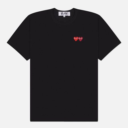 Мужская футболка Comme des Garcons Play Double Heart Emblem, цвет чёрный