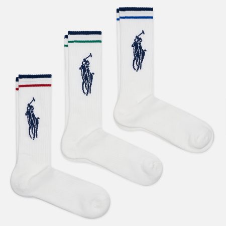 Комплект носков Polo Ralph Lauren Big Polo Pony Tech Crew 3-Pack, цвет белый