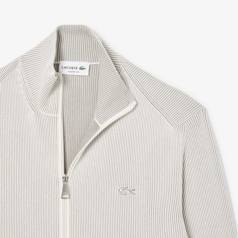 Мужской ребристый свитер на застежке Lacoste с высоким воротником 5