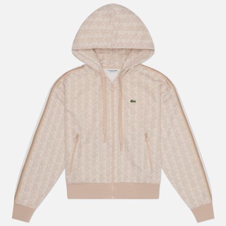 Женская толстовка Lacoste Monogram Jacquard Zip Front Hoodie, цвет бежевый
