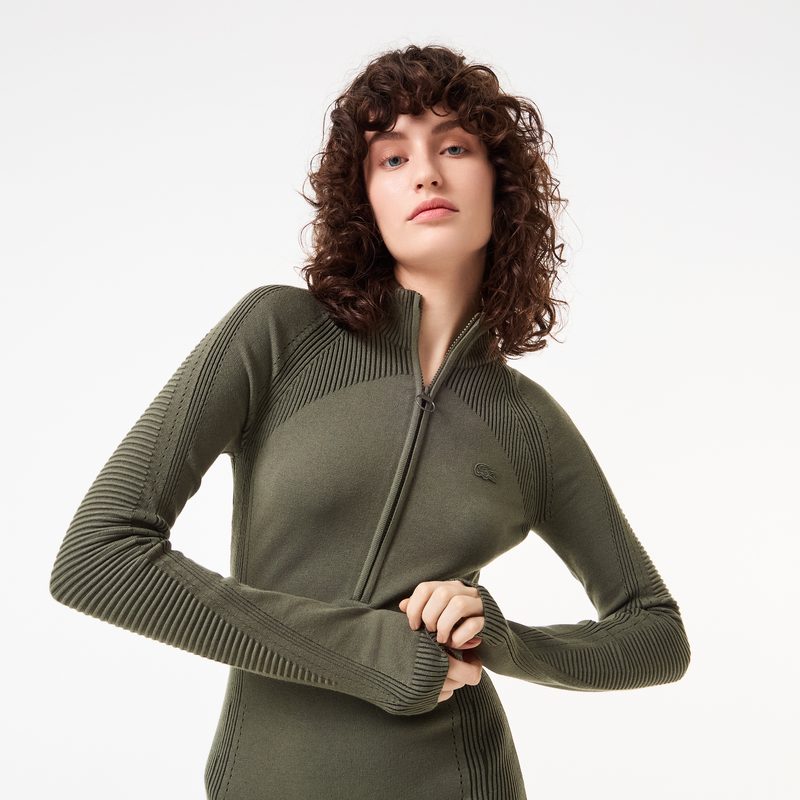 Женское облегающее длинное платье Lacoste на молнии с длинным рукавом 3