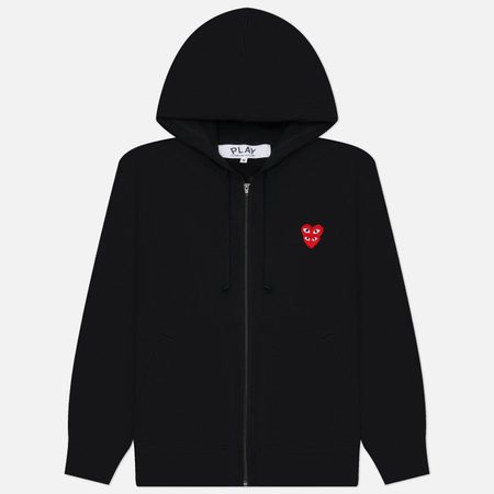 Мужская толстовка Comme des Garcons Play Double Red Emblem Full Zip Hoodie, цвет чёрный
