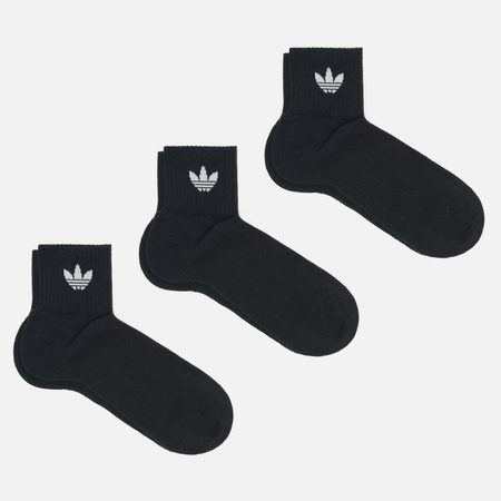 Комплект носков adidas Originals 3-Pack Ankle Mid-Cut Crew, цвет чёрный