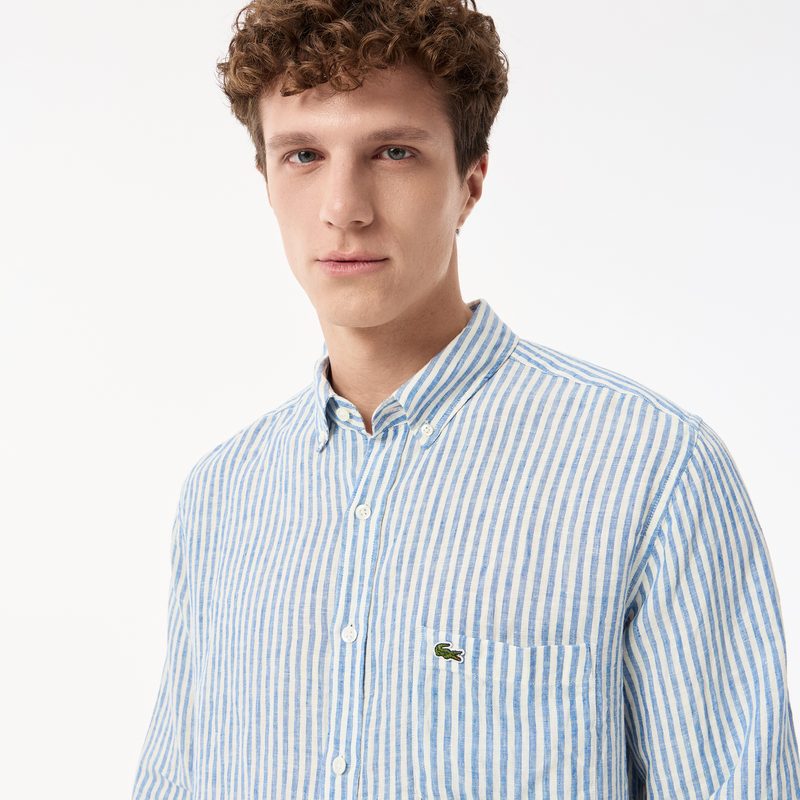 Мужская льняная рубашка Lacoste в полоску 3
