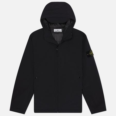 Мужская куртка ветровка Stone Island Soft Shell-R E.Dye Hooded, цвет чёрный