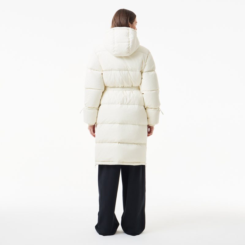Женский длинный пуховик Lacoste с поясом 2