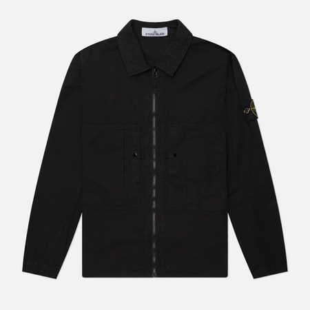 Мужская рубашка Stone Island Mercerised Organic Cotton Ripstop Overshirt, цвет чёрный