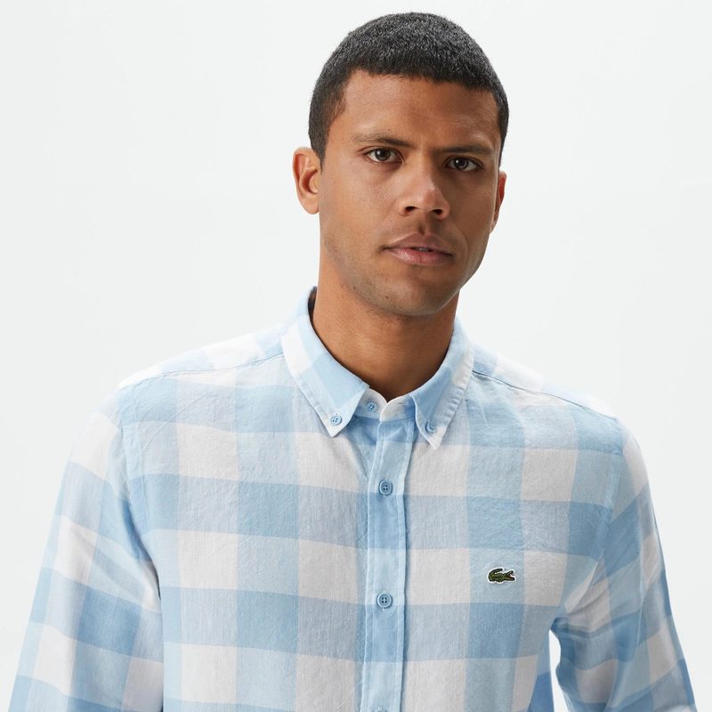 Мужская клетчатая рубашка Lacoste из смеси льна 3