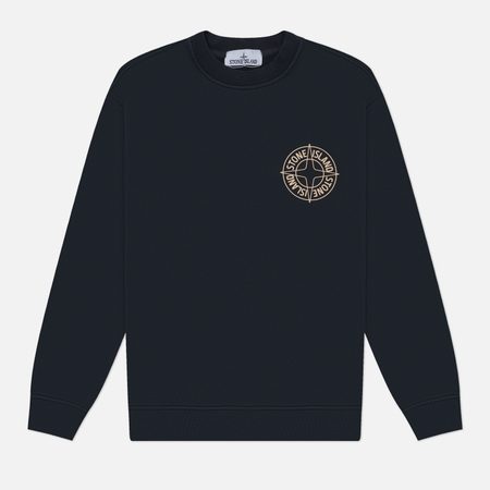 Мужская толстовка Stone Island Cotton Fleece Raised Compass Logo Print, цвет синий