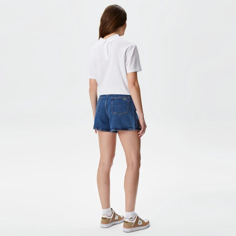 Женские короткие джинсовые шорты Lacoste на пуговице 2