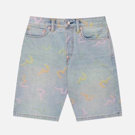 Мужские шорты Evisu Heritage All Over Seagull Jacquard Denim, цвет голубой