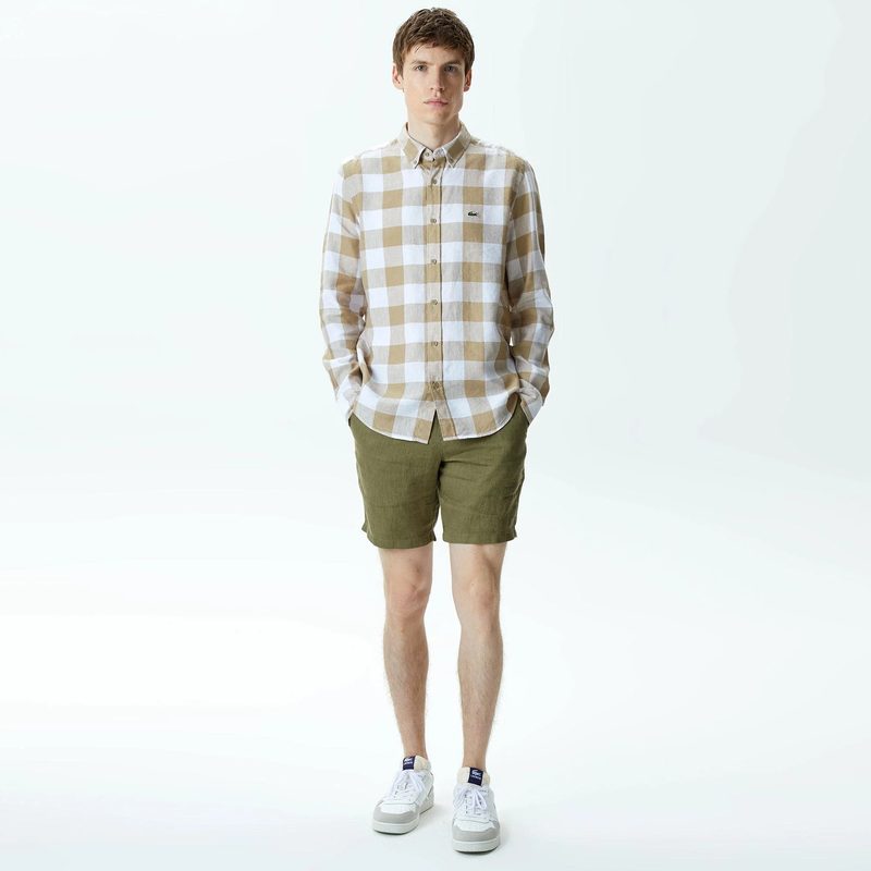 Мужская клетчатая рубашка Lacoste из смеси льна 4