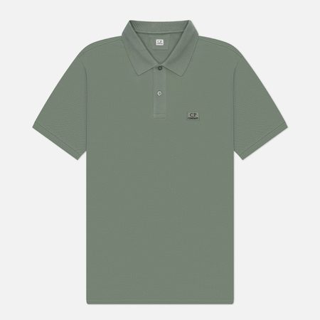 Мужское поло C.P. Company Stretch Piquet Ribbed Collar, цвет зелёный