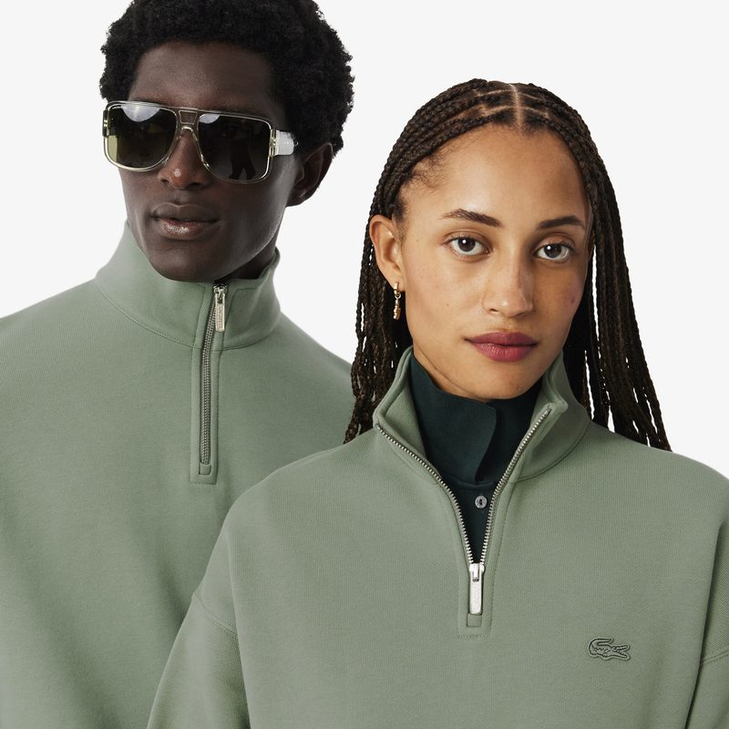 Хлопковый свитшот Lacoste унисекс свободного кроя из плотного флиса с застежкой-молнией на воротнике 3