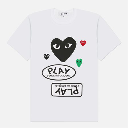 Мужская футболка Comme des Garcons Play Black & Red & Green Emblem, цвет белый