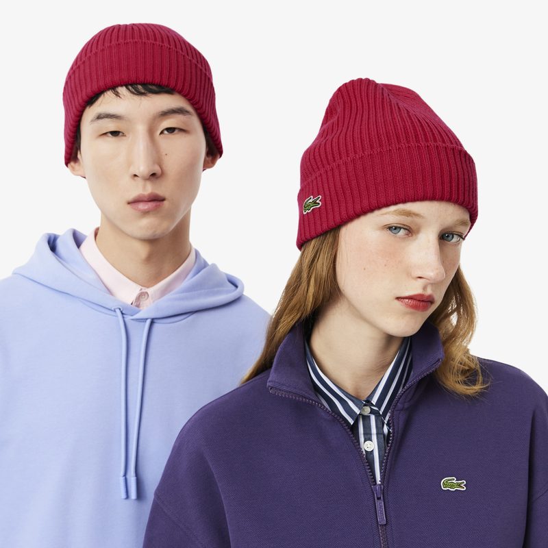 Шерстяная шапка Lacoste унисекс в рубчик 3