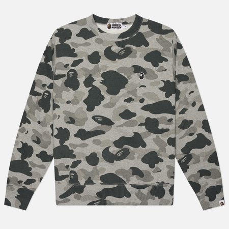 Мужская толстовка A Bathing Ape Heather Grey Camo Ape Head One Point Crewneck, цвет серый