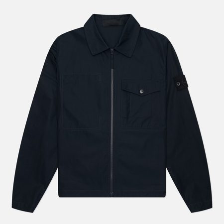 Мужская рубашка Stone Island Ghost Piece All-Weather Cotton Canvas Zipped Overshirt, цвет синий