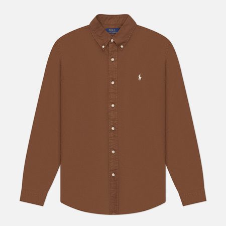 Мужская рубашка Polo Ralph Lauren Custom Fit Garment Dyed Oxford, цвет коричневый