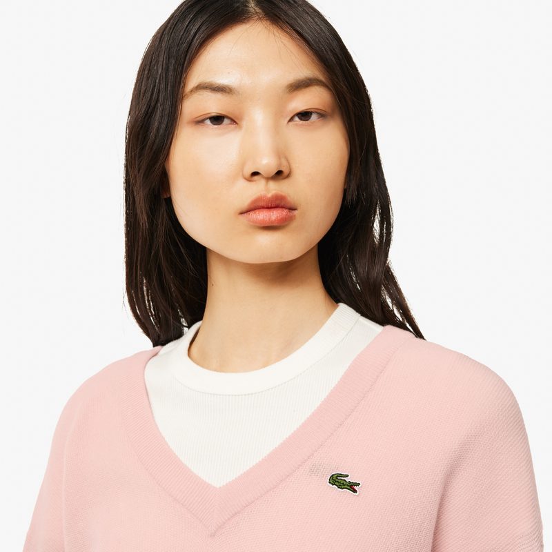 Женский шерстяной свитер Lacoste свободного кроя с v-образным вырезом 3