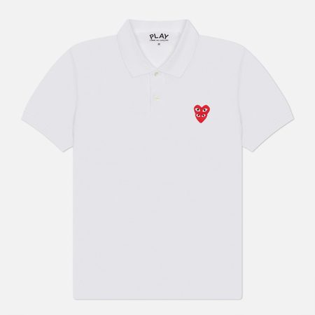 Мужское поло Comme des Garcons Play Double Red Heart, цвет белый