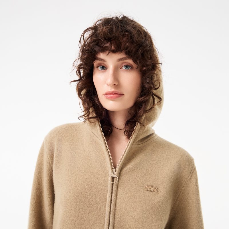 Женский шерстяной свитер-толстовка Lacoste на молнии с капюшоном 4