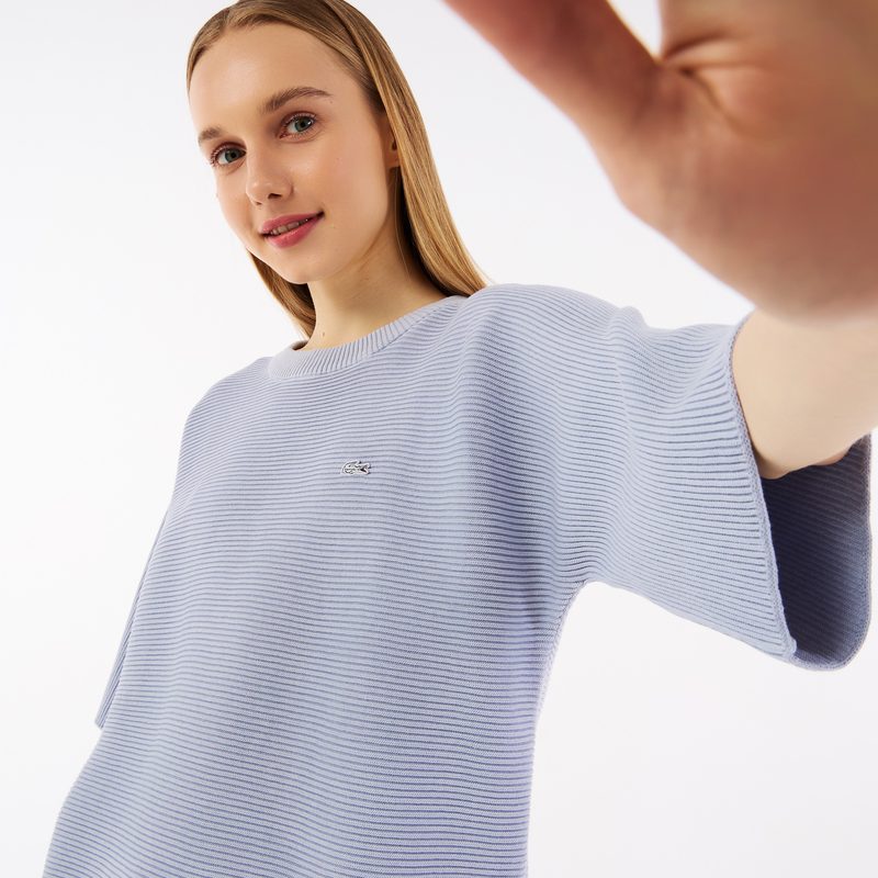 Женский вязаная футболка Lacoste оверсайз с коротким рукавом 3