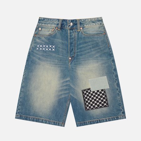 Мужские шорты Evisu Heritage Fabric Patch Denim, цвет голубой