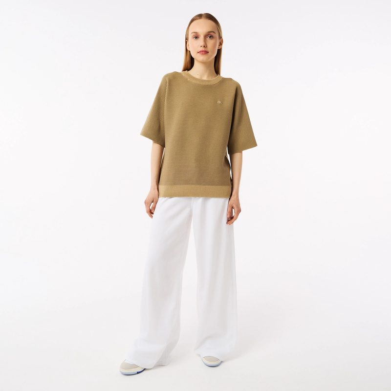 Женский вязаная футболка Lacoste оверсайз с коротким рукавом 5