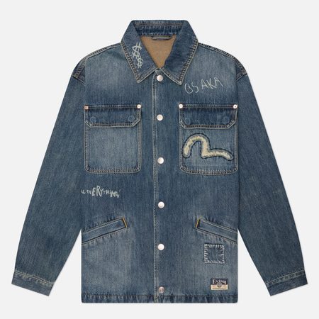 Мужская джинсовая куртка Evisu Heritage Hand-Drawn Printed Denim, цвет голубой
