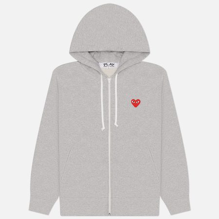 Мужская толстовка Comme des Garcons Play Red Emblem Full Zip Hoodie, цвет серый