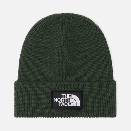 Шапка The North Face Logo Box Cuffed Recycled, цвет зелёный