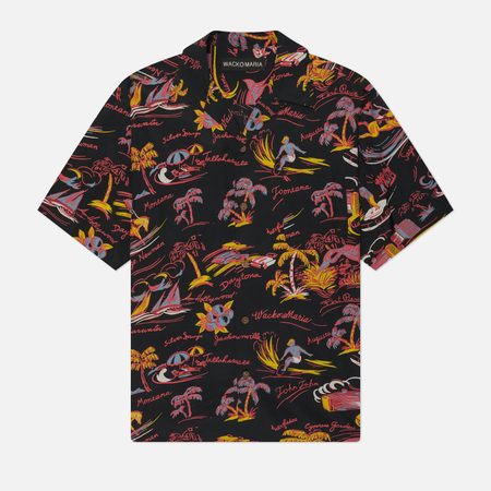 Мужская рубашка WACKO MARIA Hawaiian S/S Type 2, цвет чёрный