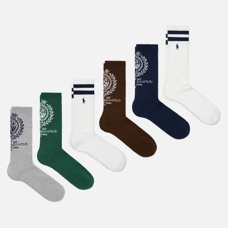 Комплект носков Polo Ralph Lauren RL Crest Crew 6-Pack, цвет комбинированный
