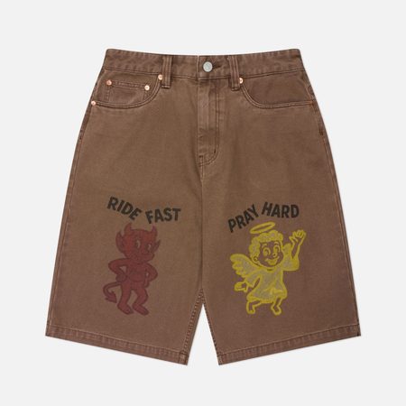 Мужские шорты Evisu Vintage Washed Wide Wale, цвет коричневый