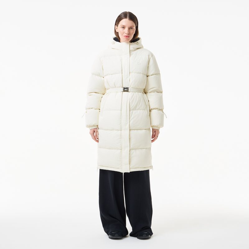 Женский длинный пуховик Lacoste с поясом