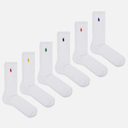Комплект носков Polo Ralph Lauren Crew Embroidered Polo Pony 6-Pack, цвет белый