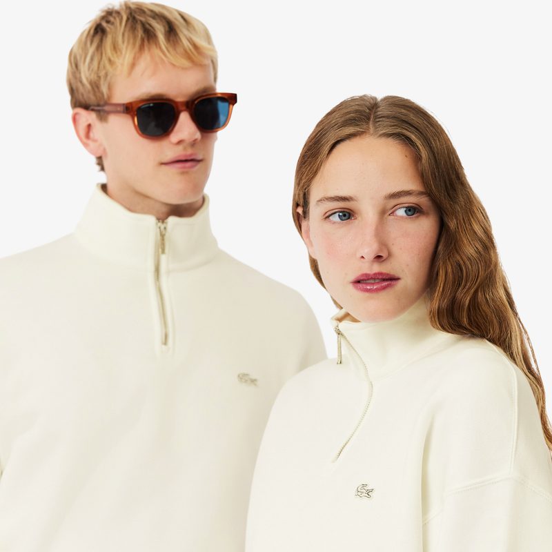 Хлопковый свитшот Lacoste унисекс свободного кроя из плотного флиса с застежкой-молнией на воротнике 3