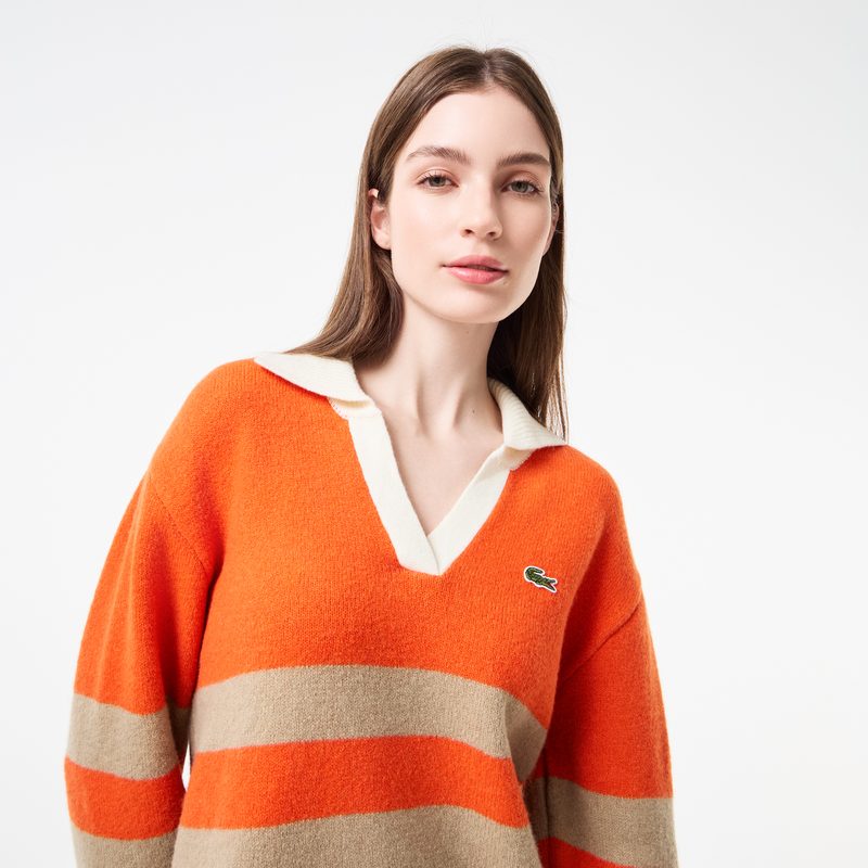 Женский шерстяной свитер Lacoste с v-образным вырезом 3