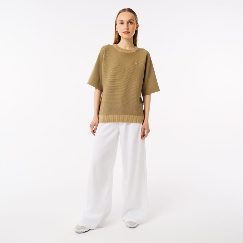 Женский вязаная футболка Lacoste оверсайз с коротким рукавом 4